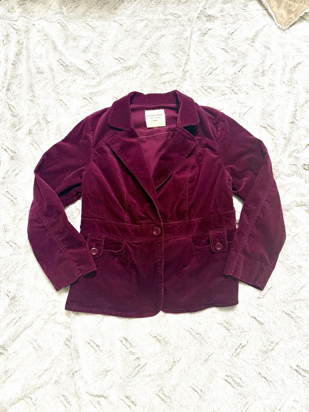 Sonoma Woman Burgundy Corduroy Blazer Jacket 1X Stretch Cotton Fall